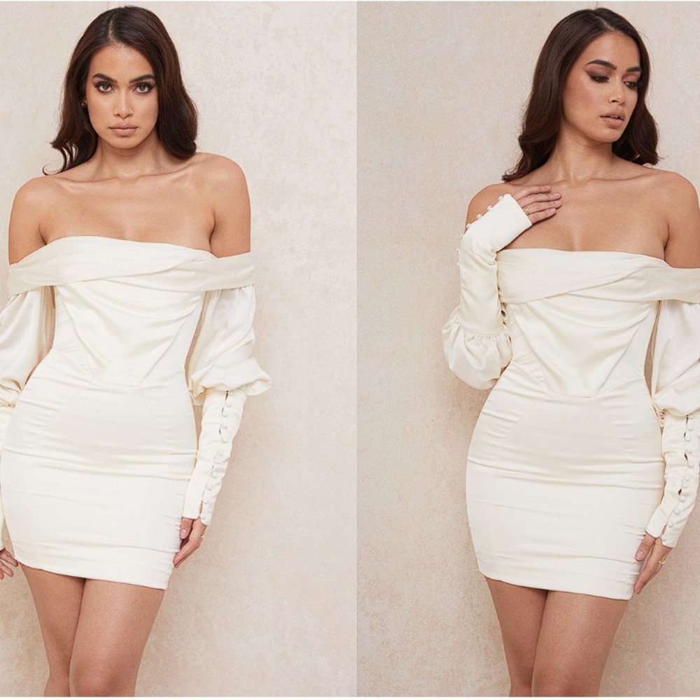 HOUSE OF CB 'Santana' Ivory Draped Corset Dress NWOT - Picture 3 of 10